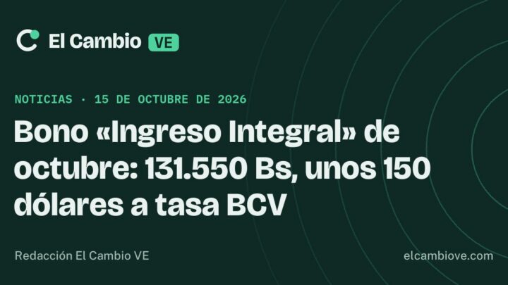 Bono «Ingreso Integral» de octubre: 131.550 Bs, unos 150 dólares a tasa BCV · El Cambio VE